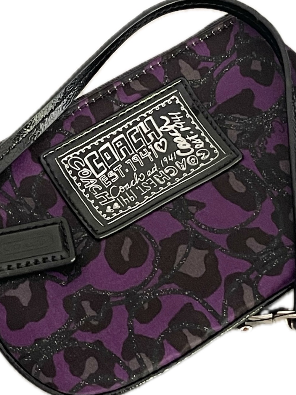Coach Poppy Daisy Ocelot Shimmery Canvas Leather Wristlet